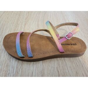 Girls sz Steve Madden j plum sparkle strappy sandals sz 3 rhinestone rainbow NEW